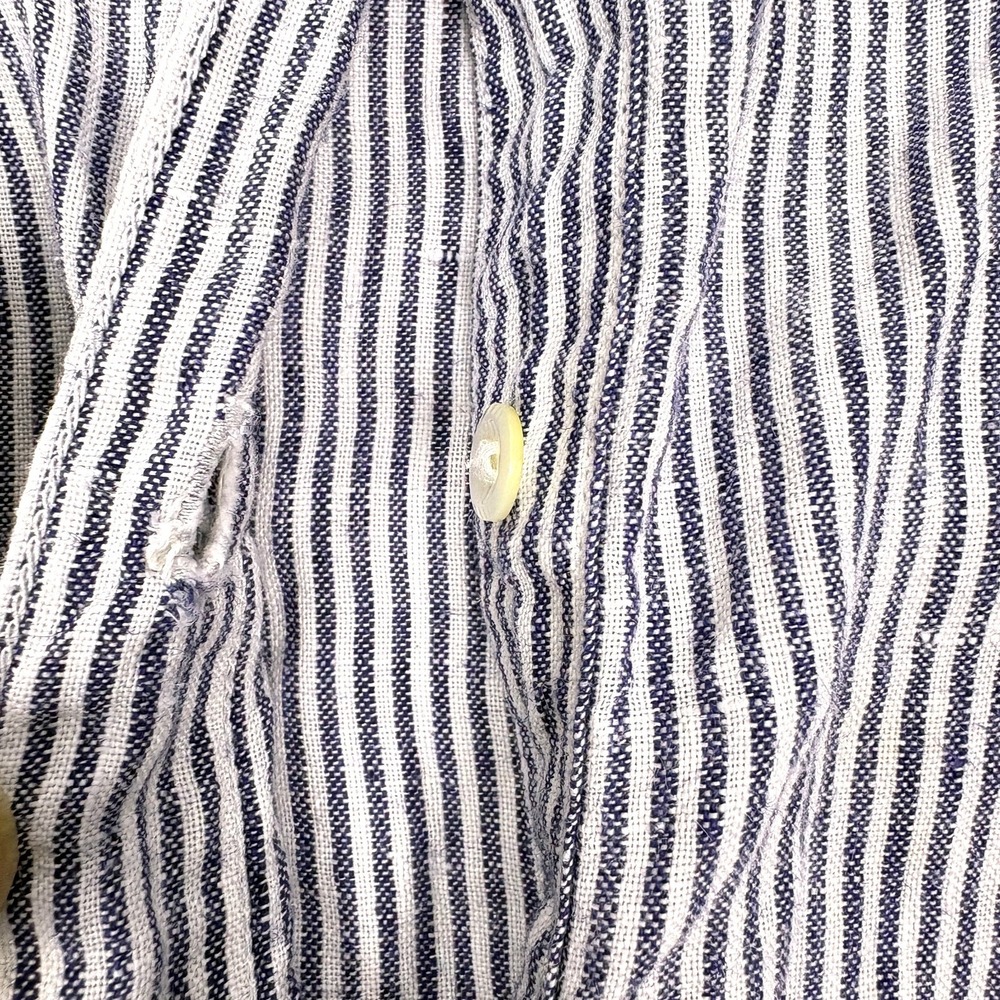 LL Bean Premium Washable Linen Button Up Shirt Womens Sz L White Blue Tunic - Picture 13 of 16